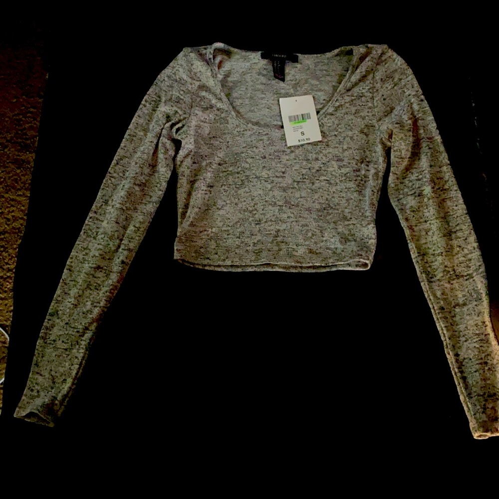 Grey crop top long sleeve small NEW